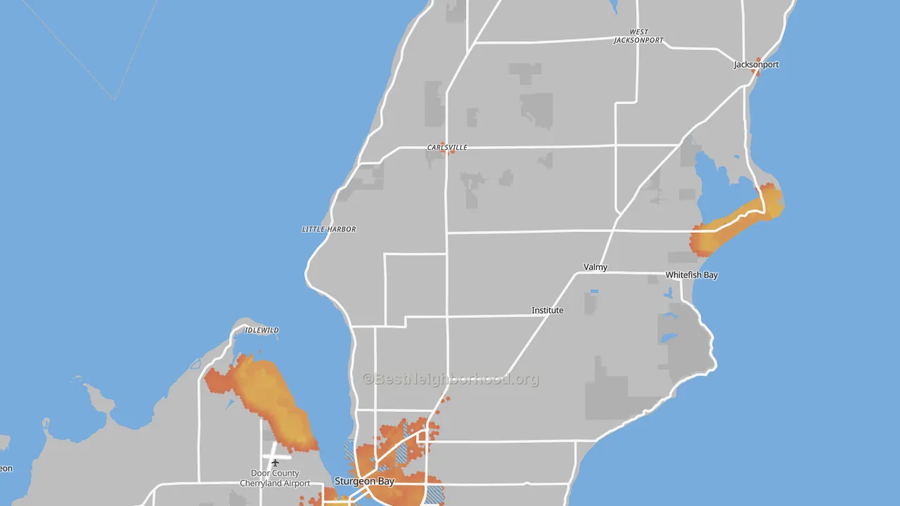 Bike Grade map of Door County, WI