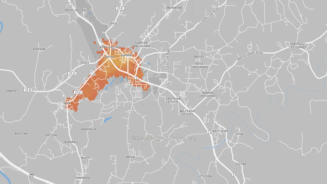 Bike Grade map of Dora, AL