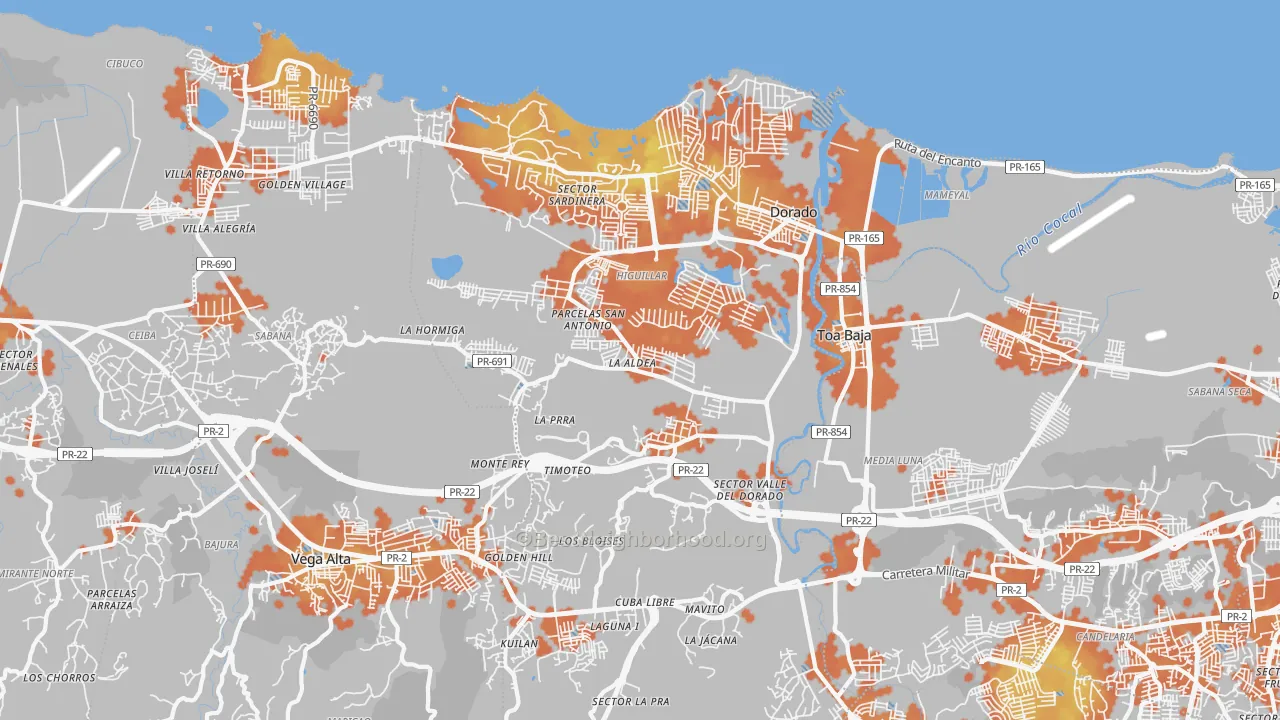 Bike Grade map of Dorado Municipio, PR
