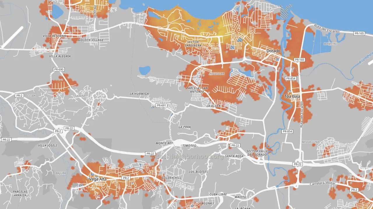 Bike Grade map of Dorado, PR