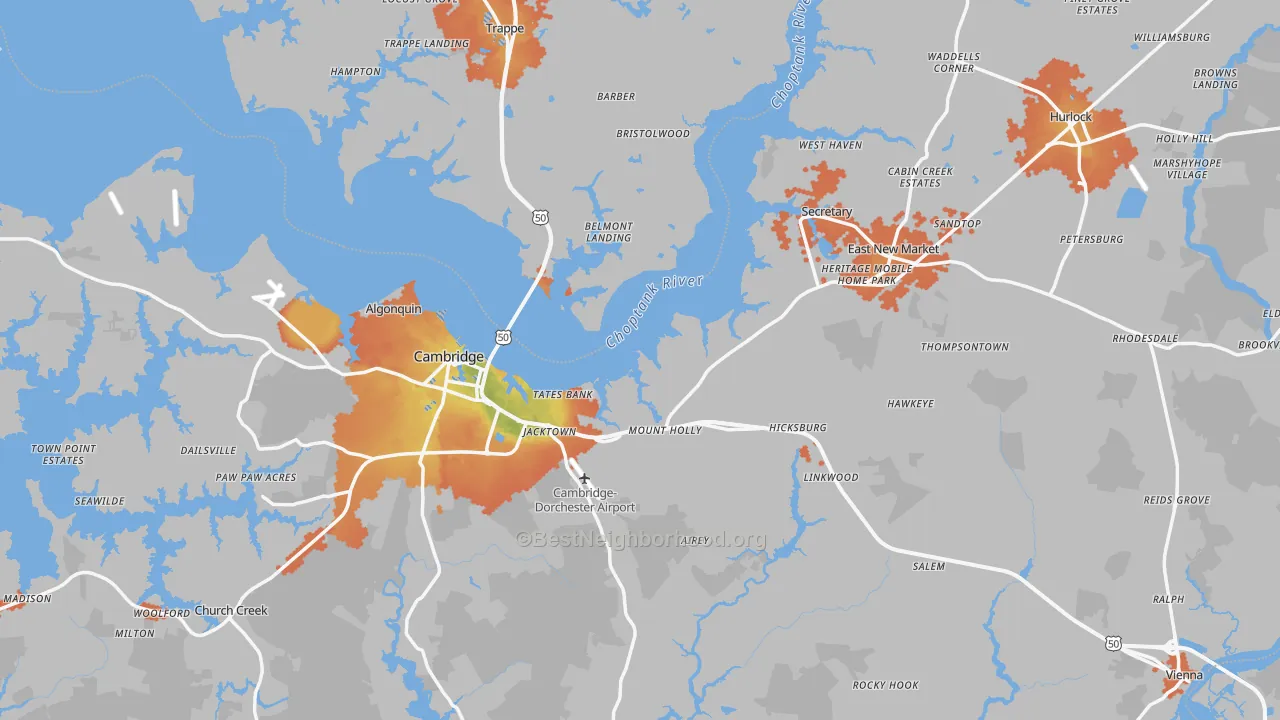 Bike Grade map of Dorchester County, MD