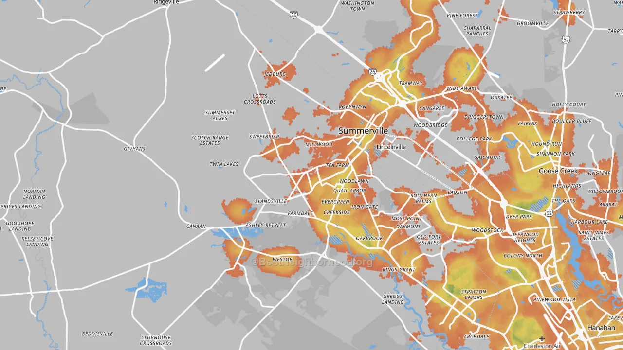 Bike Grade map of Dorchester County, SC