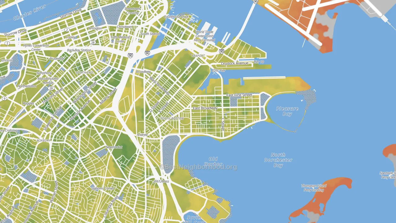 Bike Grade map of Dorchester Heights, Boston, MA