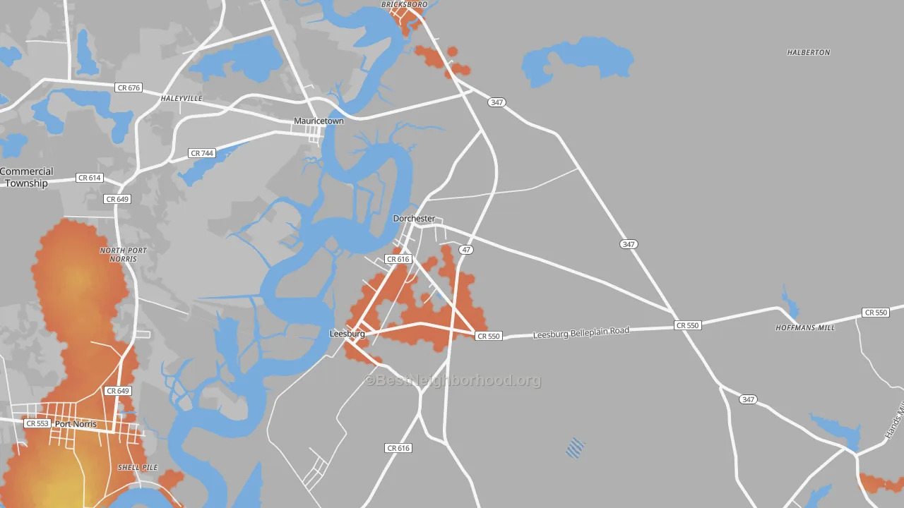 Bike Grade map of Dorchester, NJ