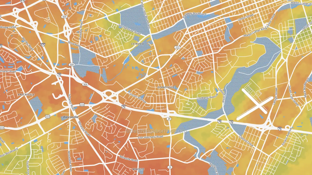 Bike Grade map of Dorneyville, PA