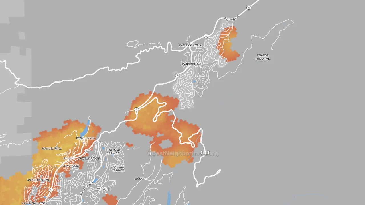 Bike Grade map of Dorrington, CA