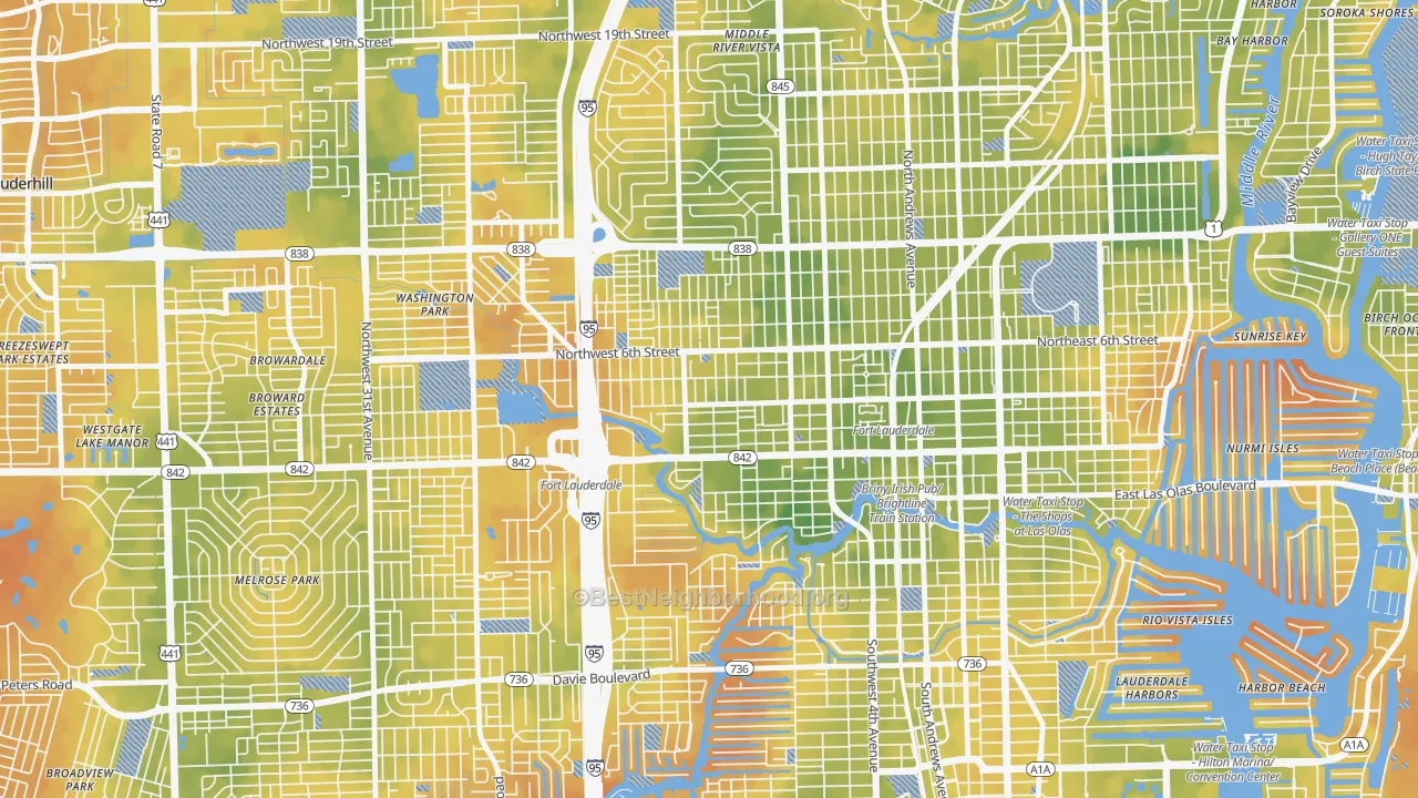 Bike Grade map of Dorsey-Riverbend, Fort Lauderdale, FL