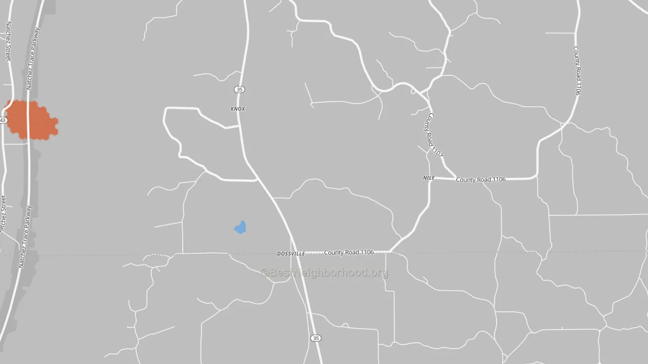 Bike Grade map of Dossville, MS