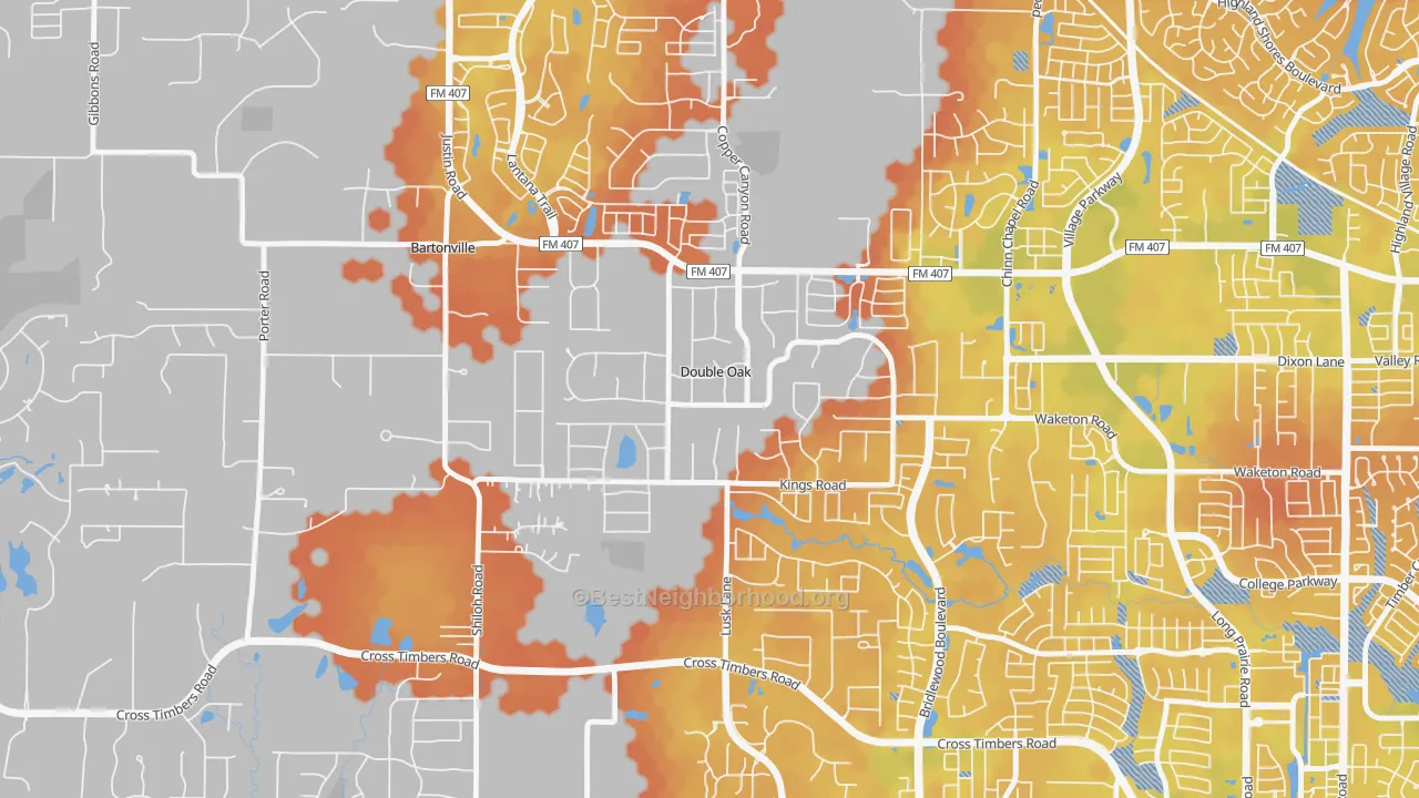 Bike Grade map of Double Oak, TX