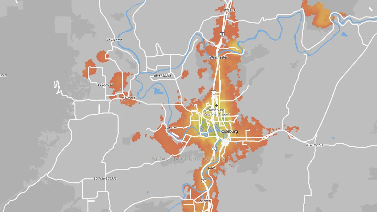 Bike Grade map of Douglas County, OR