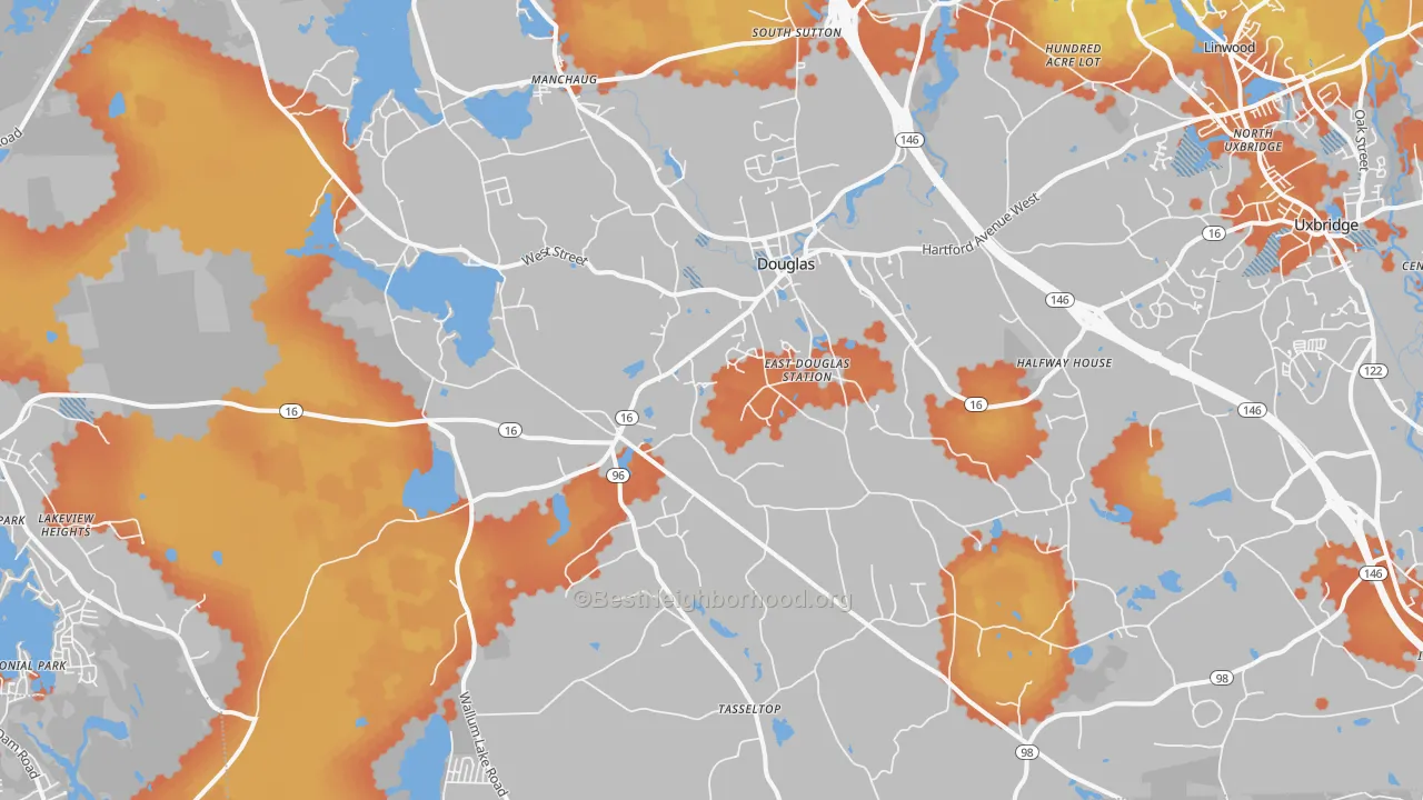 Bike Grade map of Douglas, MA