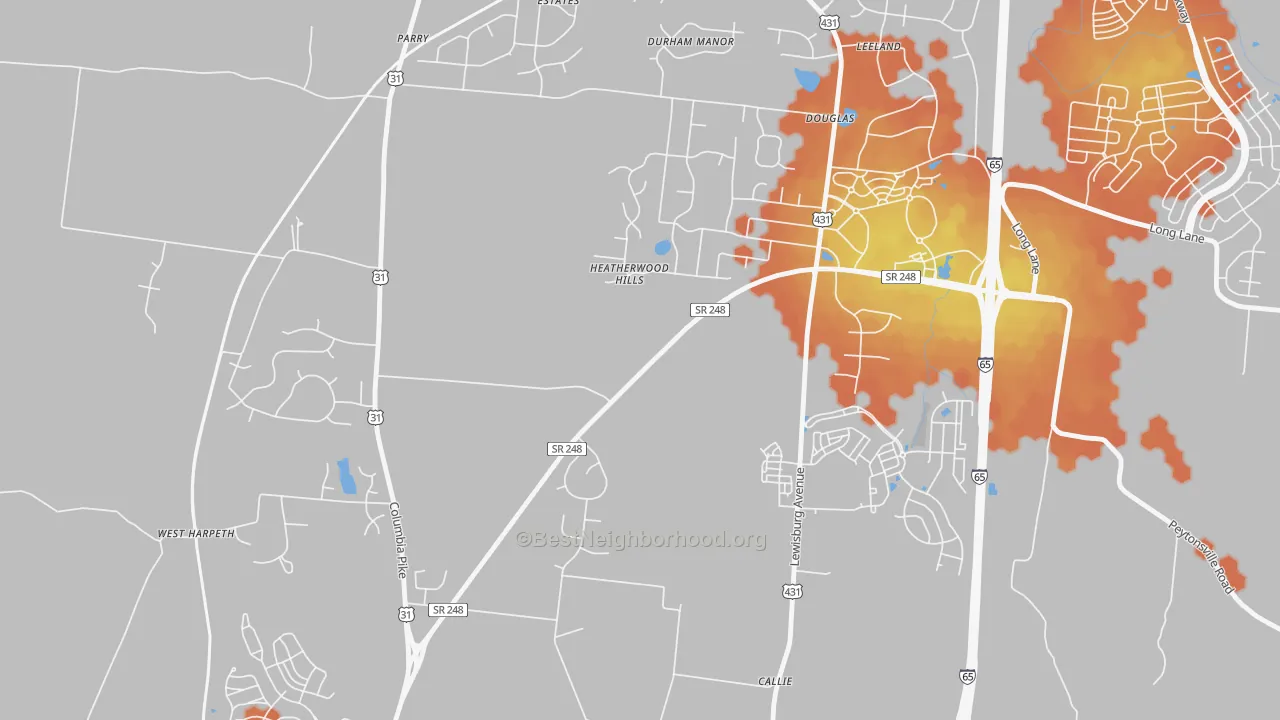 Bike Grade map of Douglas, TN