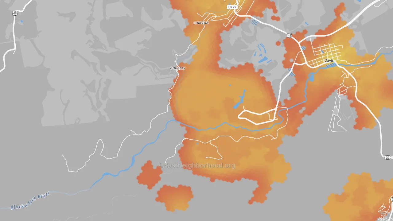 Bike Grade map of Douglas, WV