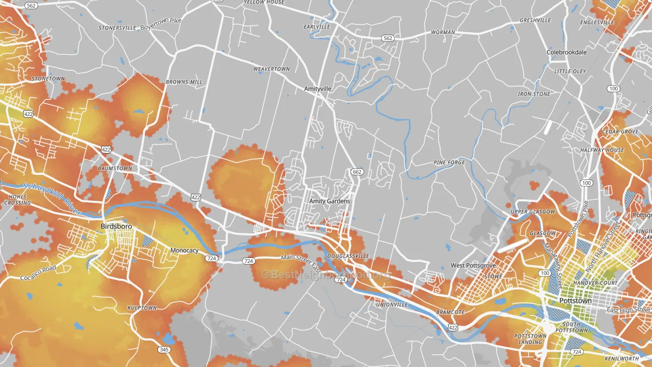 Bike Grade map of Douglassville, PA