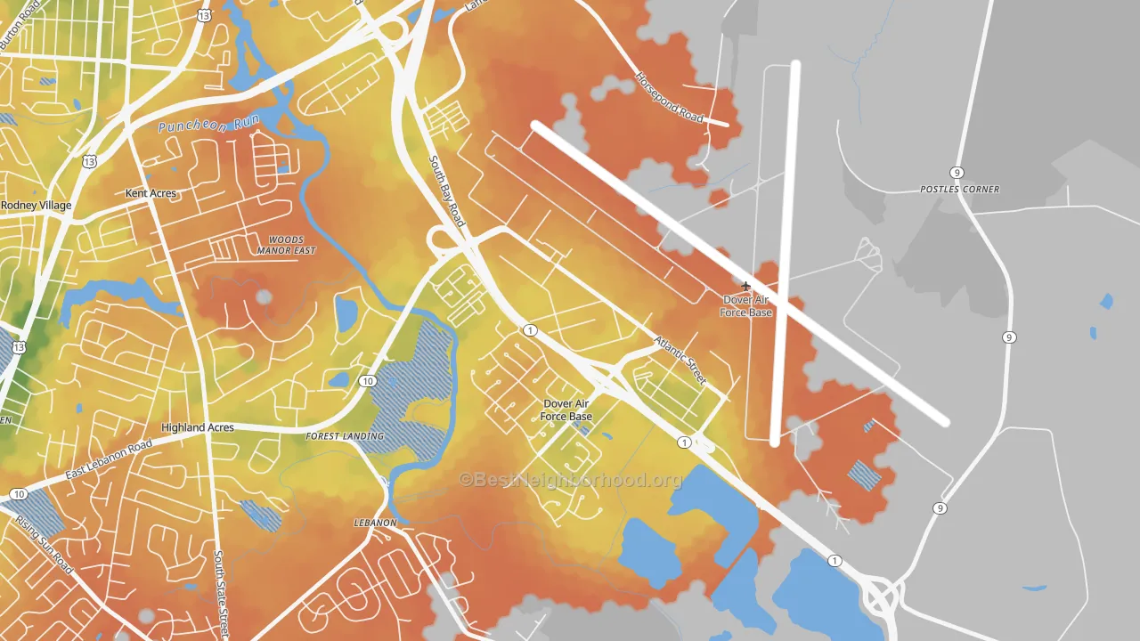 Bike Grade map of Dover Afb, DE