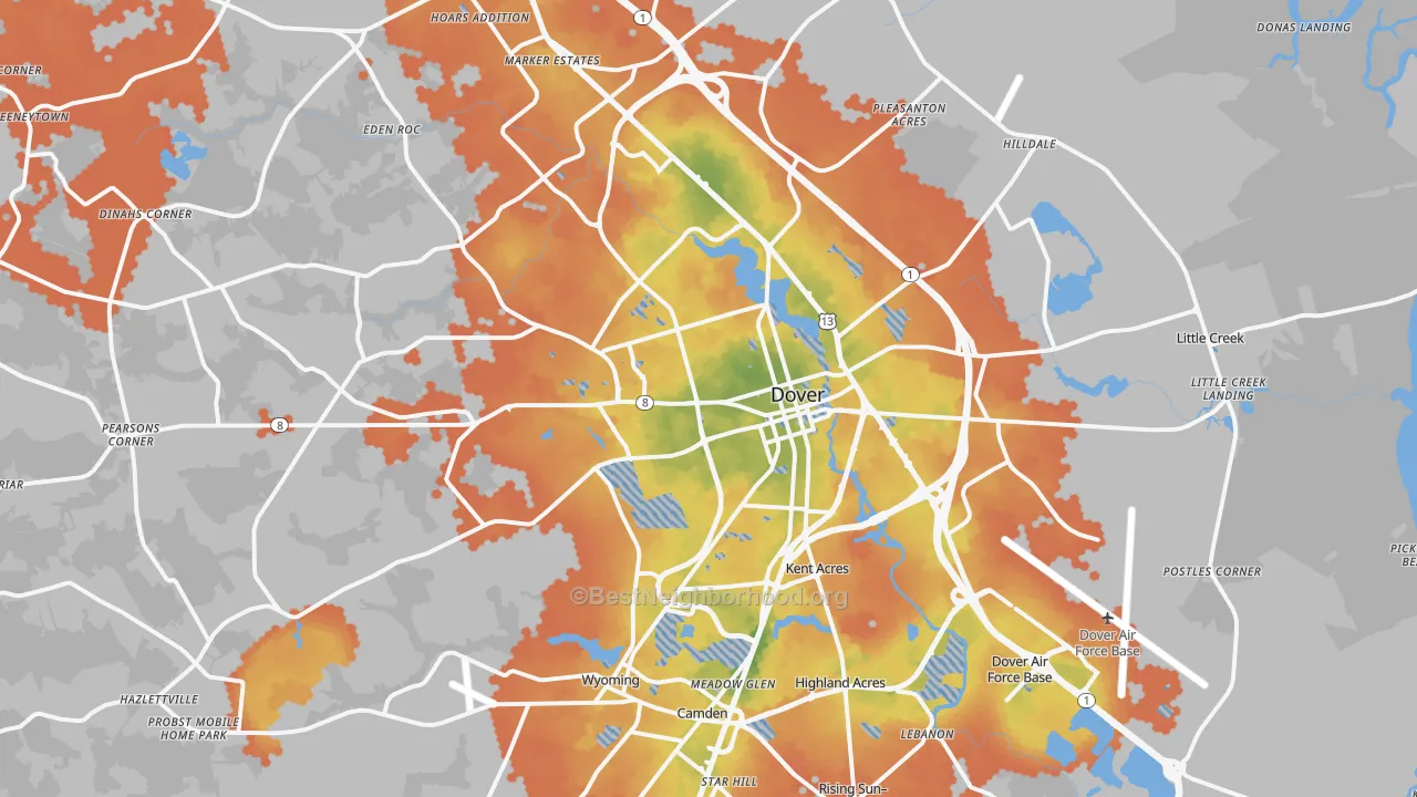 Bike Grade map of Dover, DE