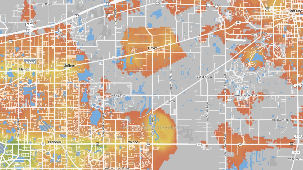Bike Grade map of Dover, FL