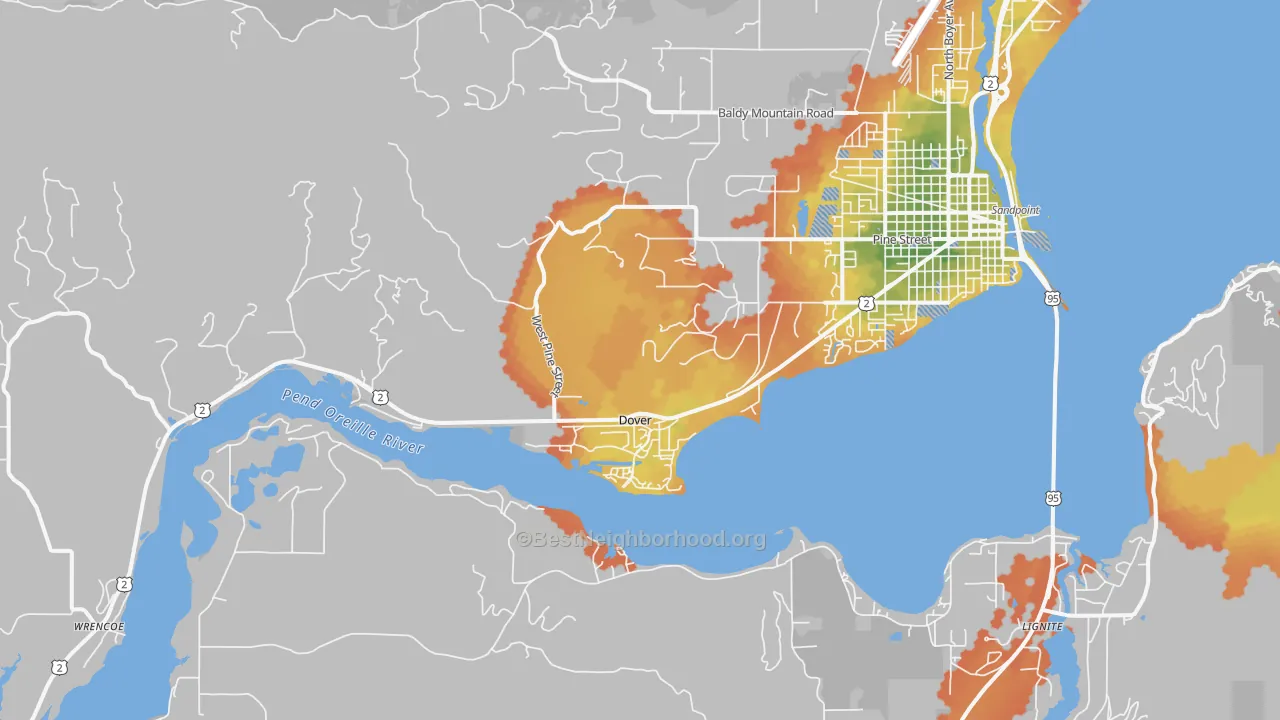 Bike Grade map of Dover, ID
