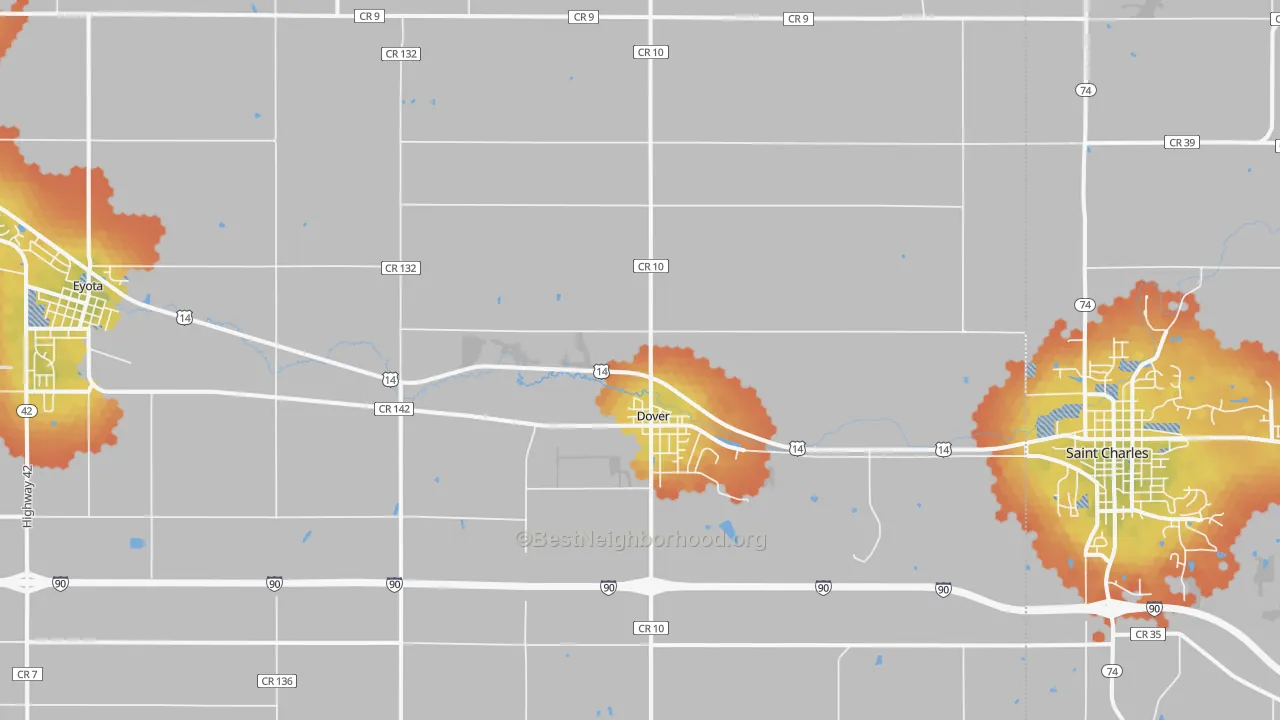 Bike Grade map of Dover, MN