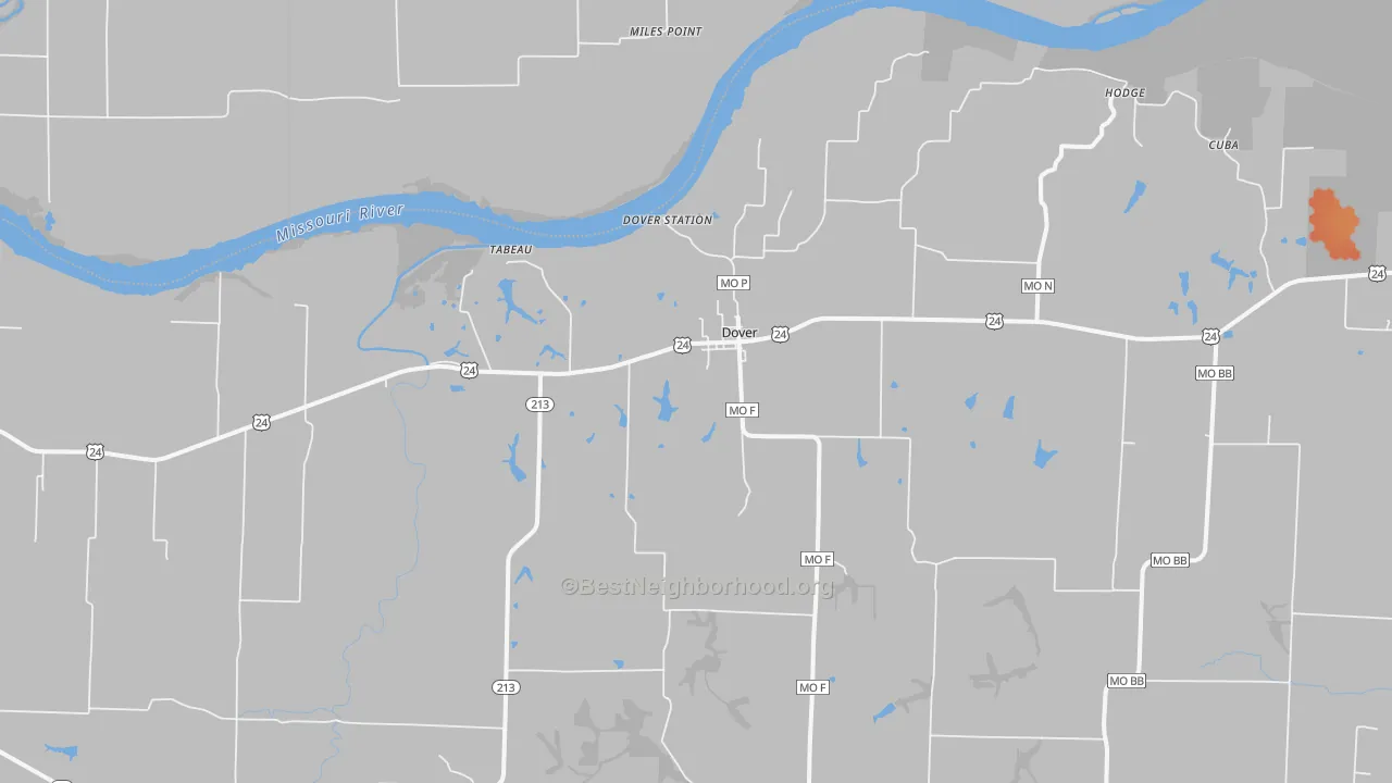 Bike Grade map of Dover, MO
