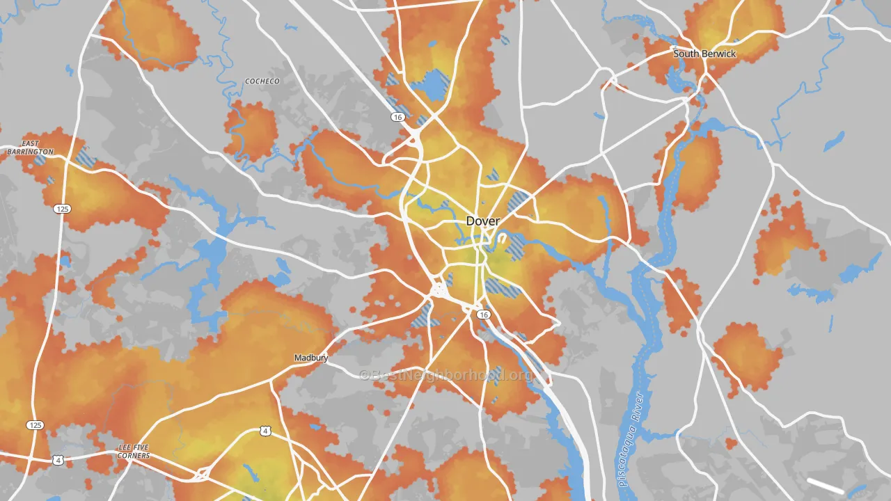 Bike Grade map of Dover, NH