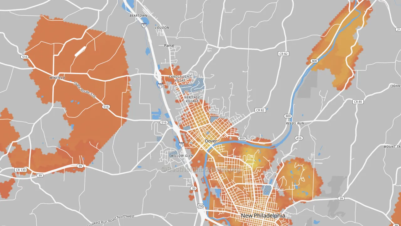 Bike Grade map of Dover, OH