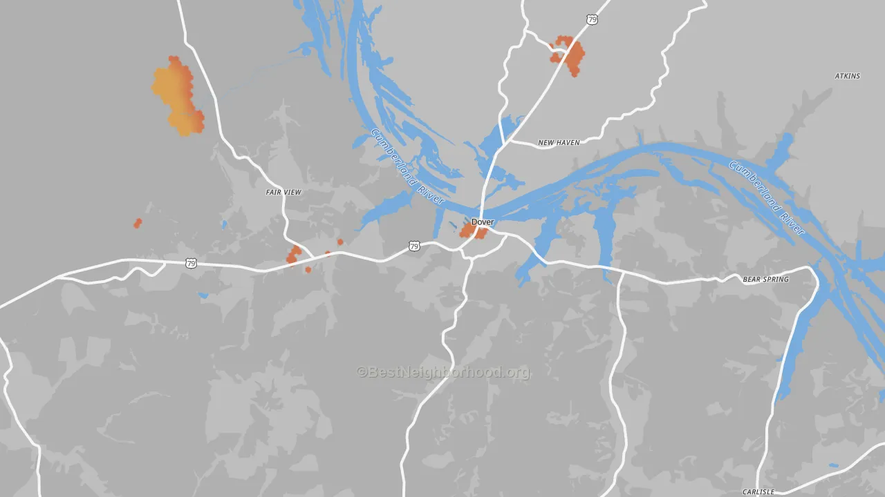 Bike Grade map of Dover, TN