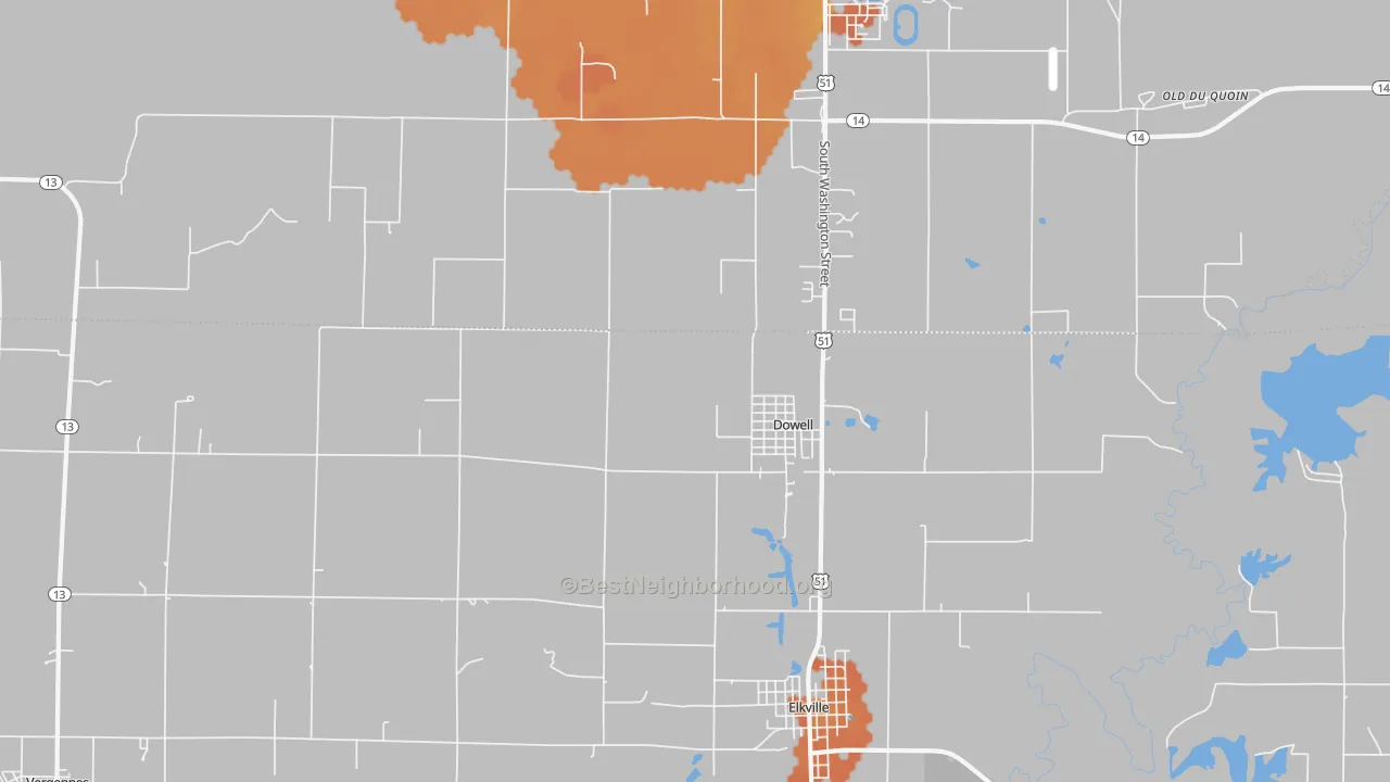 Bike Grade map of Dowell, IL