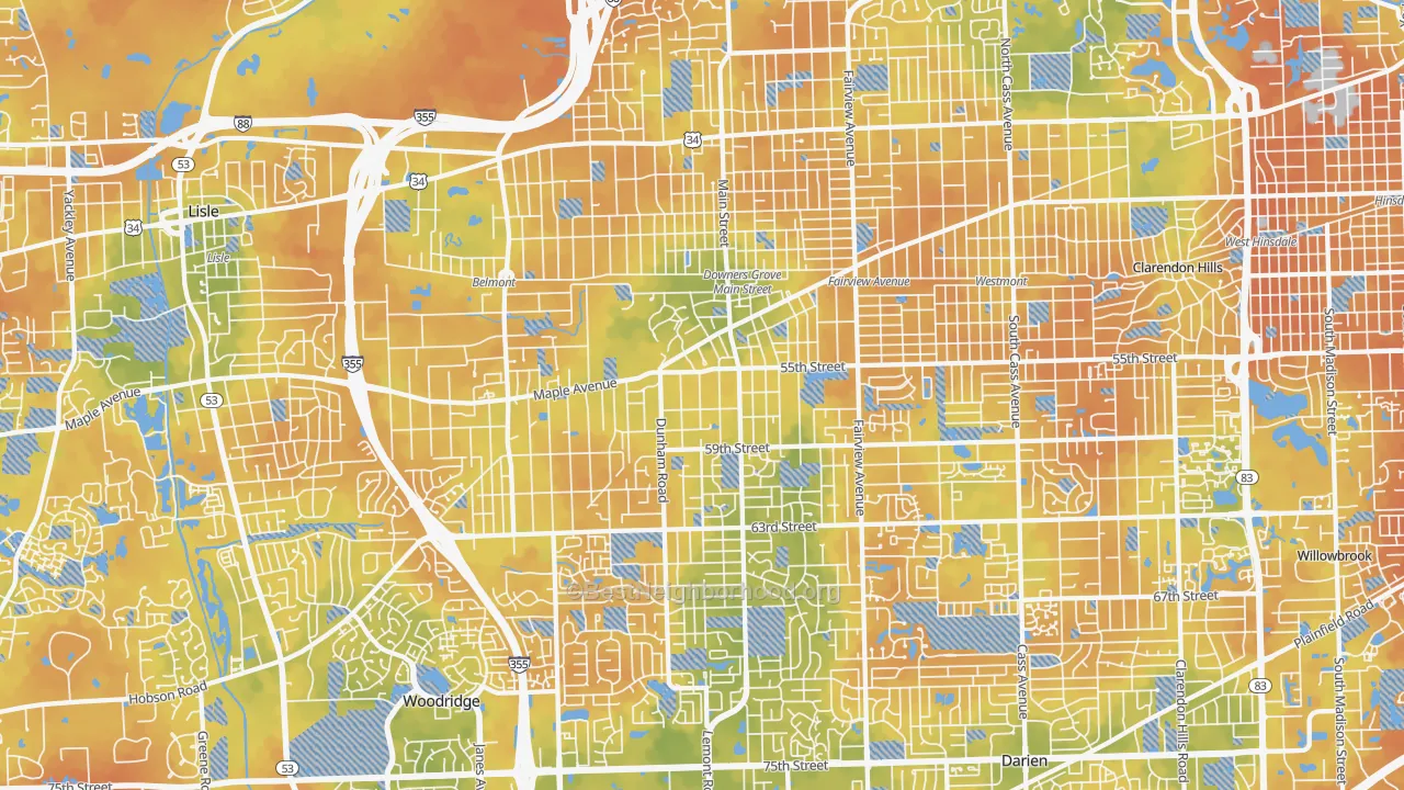 Bike Grade map of Downers Grove, IL