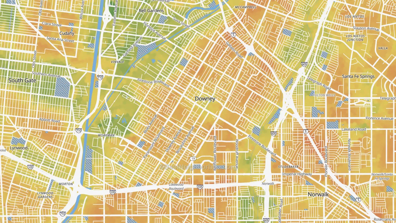 Bike Grade map of Downey, CA