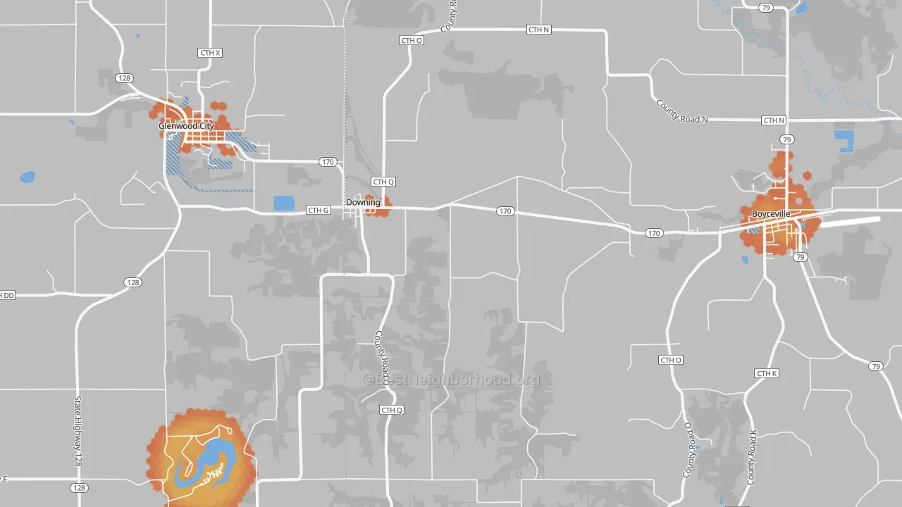 Bike Grade map of Downing, WI