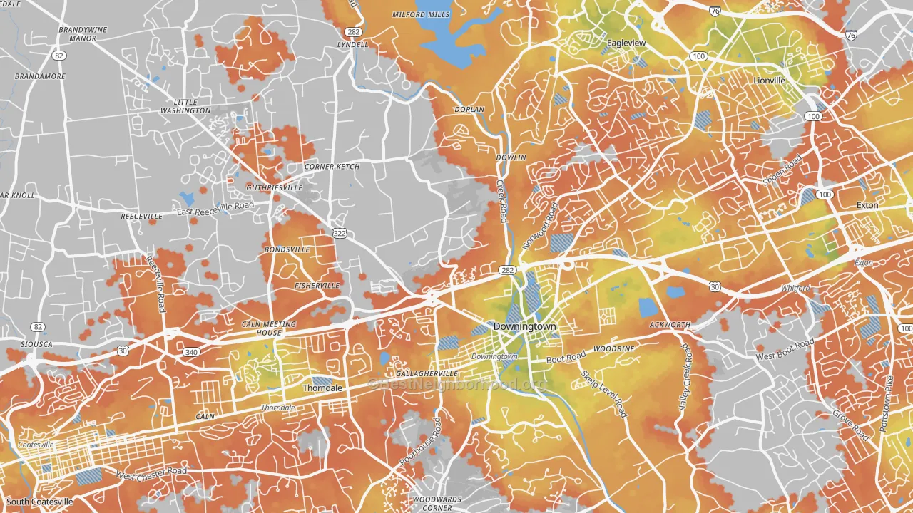 Bike Grade map of Downingtown, PA