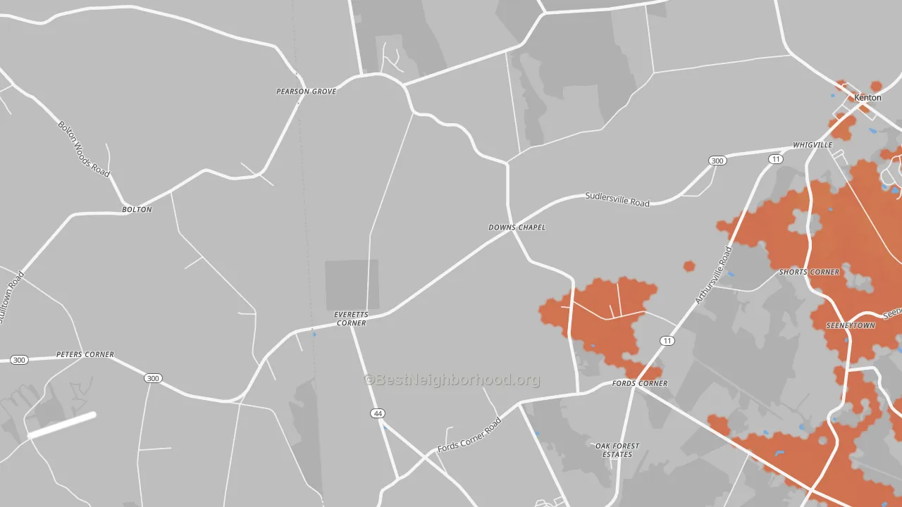 Bike Grade map of Downs Chapel, DE