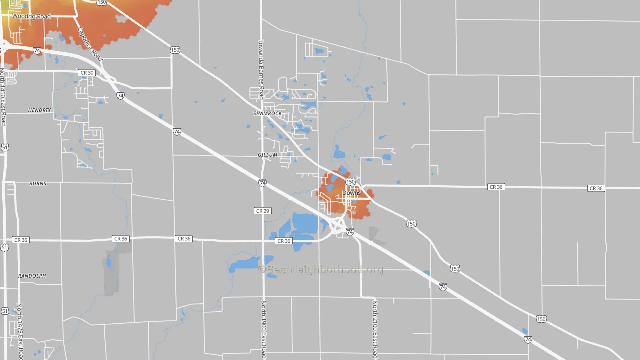 Bike Grade map of Downs, IL