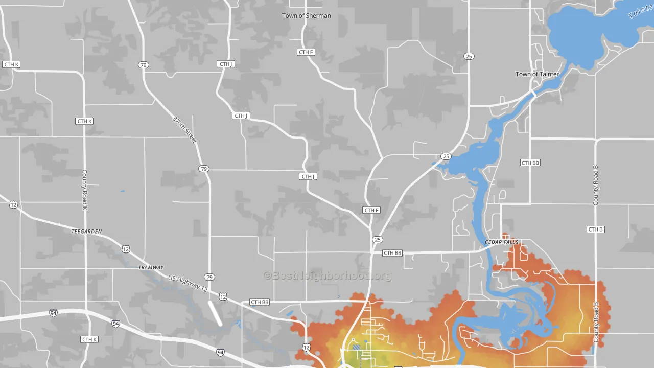 Bike Grade map of Downsville, WI