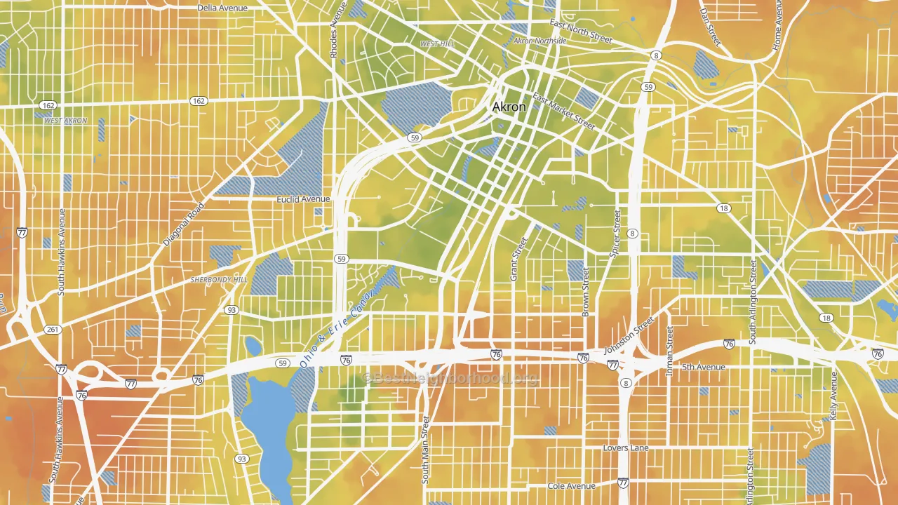 Bike Grade map of Downtown Akron, Akron, OH