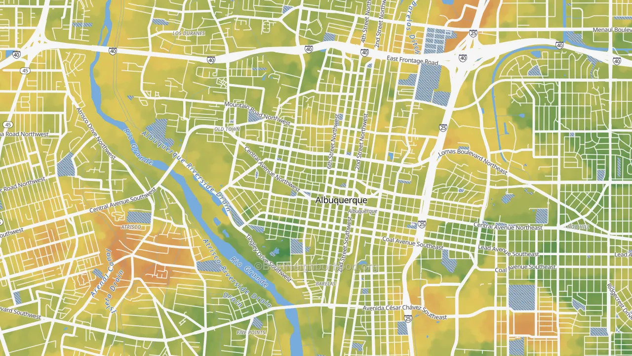 Bike Grade map of Downtown, Albuquerque, NM