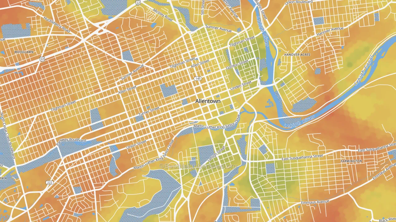 Bike Grade map of Downtown, Allentown, PA