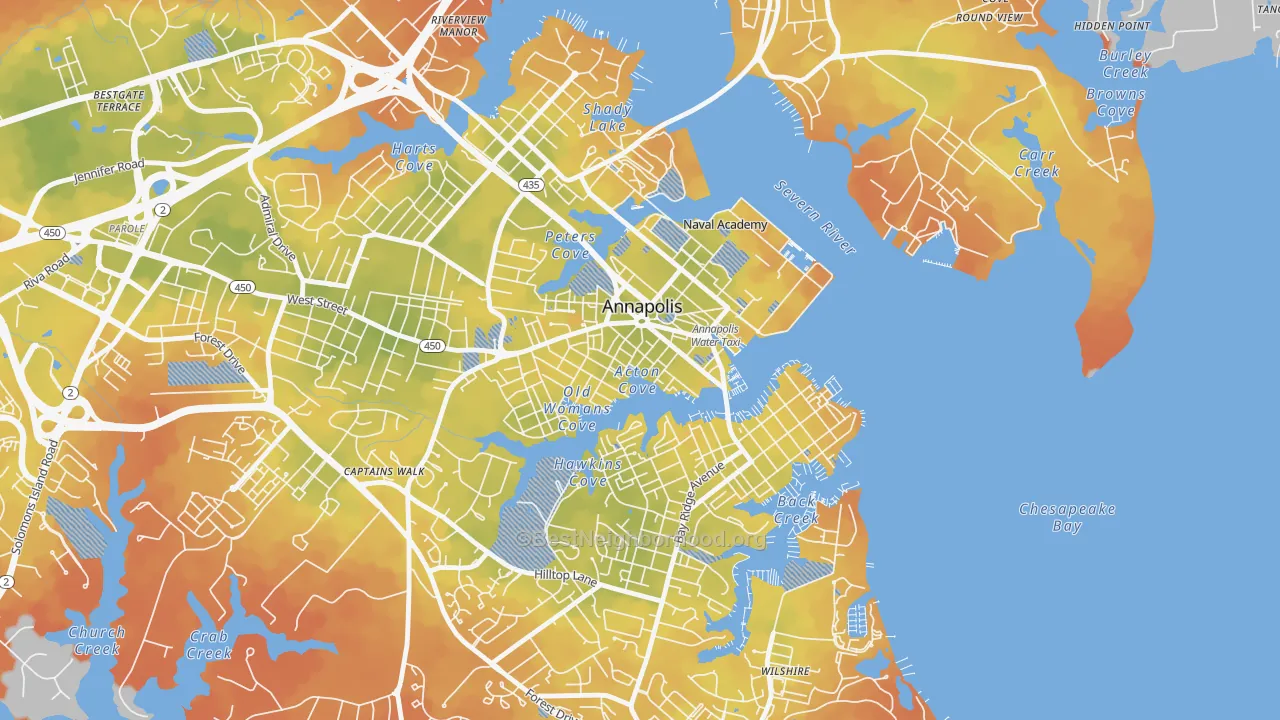 Bike Grade map of Downtown Annapolis, Annapolis, MD