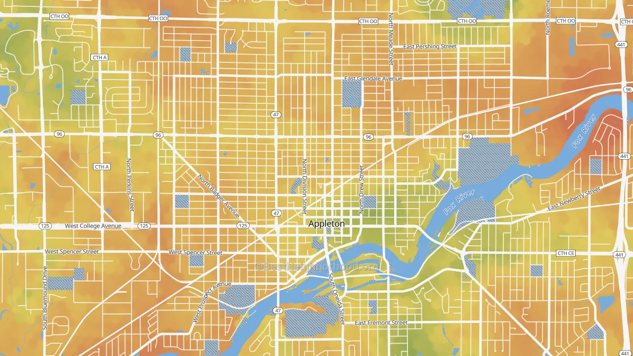 Bike Grade map of Downtown Appleton, Appleton, WI