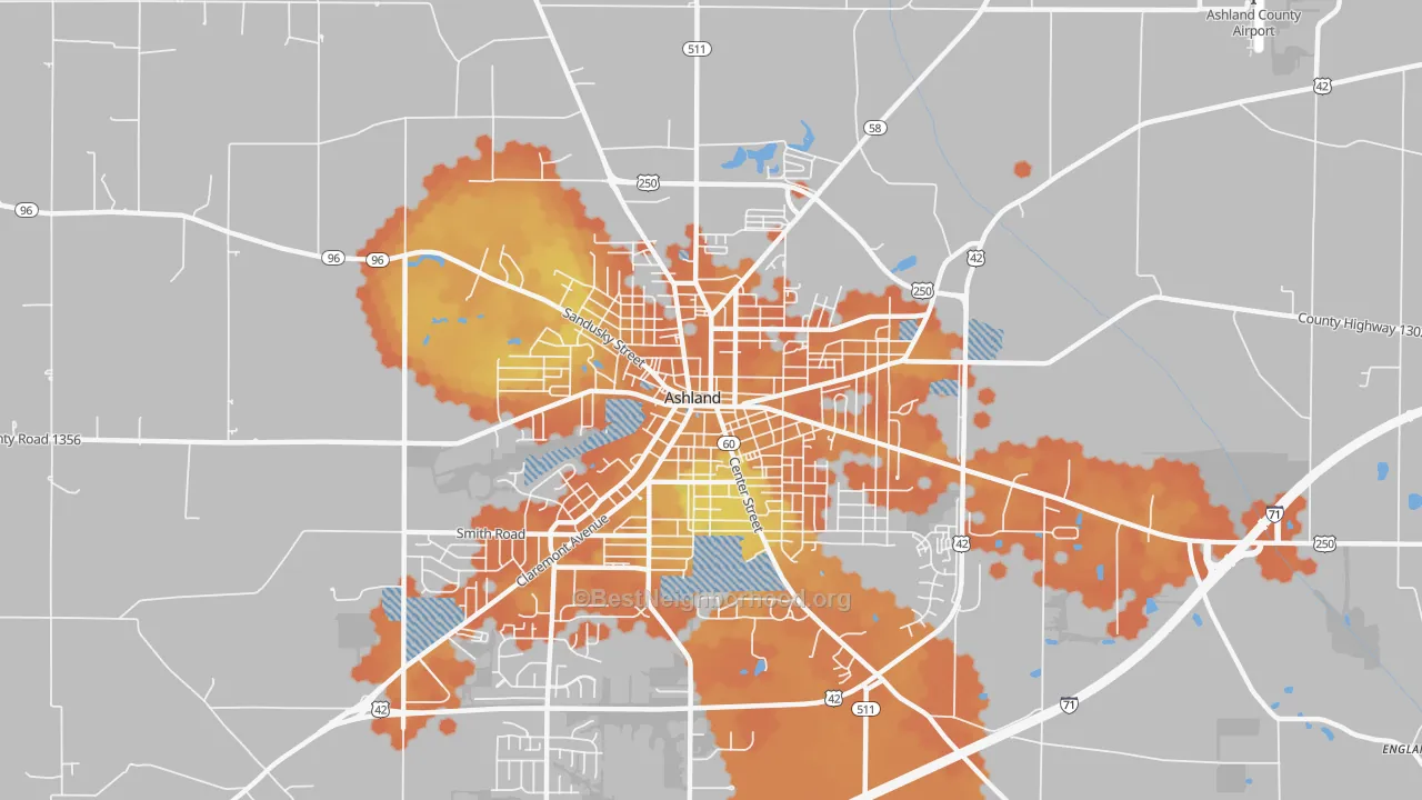 Bike Grade map of Downtown Ashland, Ashland, OH