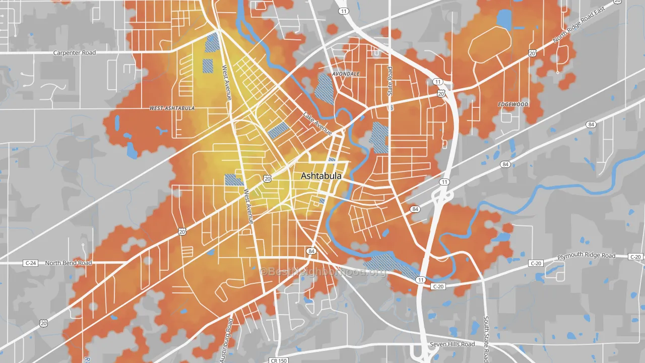 Bike Grade map of Downtown Ashtabula, Ashtabula, OH