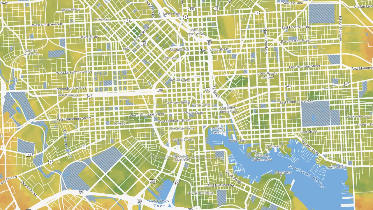 Bike Grade map of Downtown, Baltimore, MD