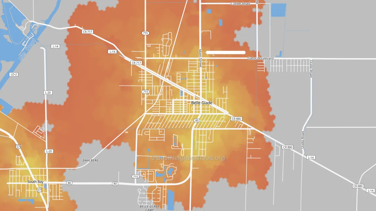 Bike Grade map of Downtown Belle Glade, Belle Glade, FL