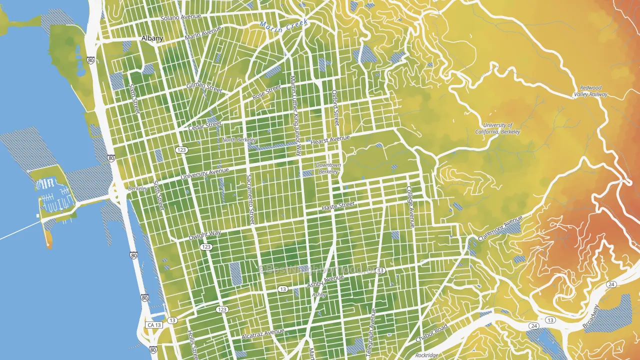 Bike Grade map of Downtown Berkeley, Berkeley, CA