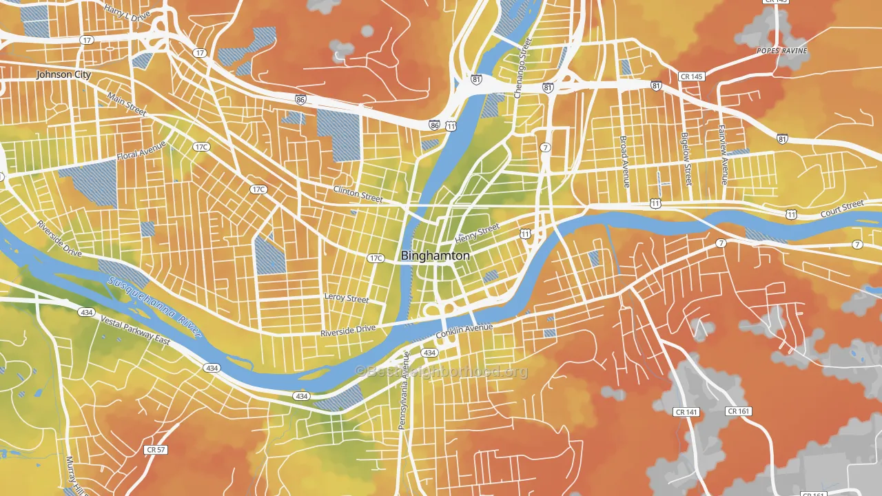 Bike Grade map of Downtown Binghamton, Binghamton, NY