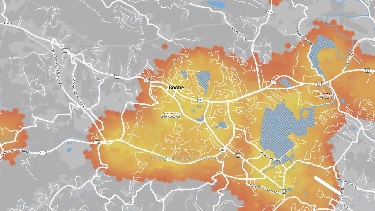 Bike Grade map of Downtown Boone, Boone, NC