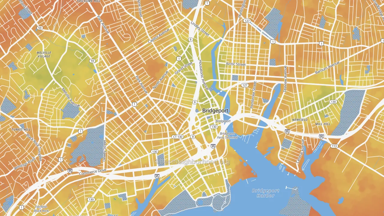 Bike Grade map of Downtown Bridgeport, Bridgeport, CT