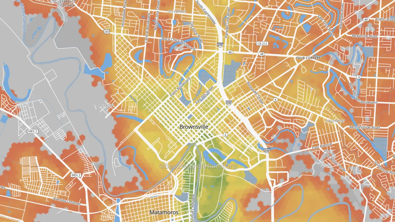 Bike Grade map of Downtown Brownsville, Brownsville, TX