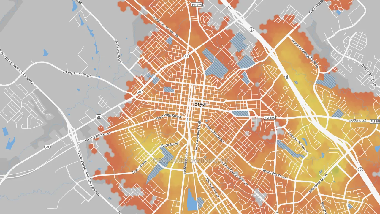 Bike Grade map of Downtown Bryan, Bryan, TX